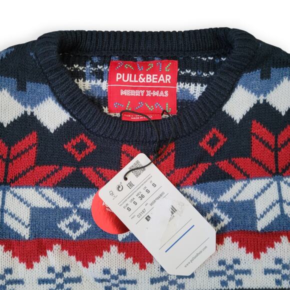 Pull&Bear Winter Holiday Crew Neck Knit Acrylic Blend Sweater Men Sz S - Picture 6 of 7